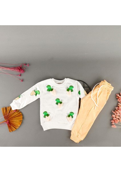 Çilek Kabarta Nakışlı 2'li Kız Takım