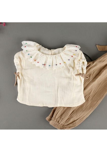 Bebe Yaka Boncuk Detaylı Muslin Kız 2'li Takım fiyatları