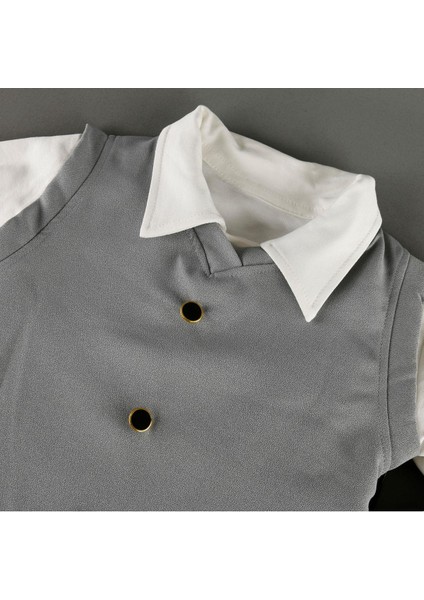 Düğmeli Süveter Etekli Gömlek Yakalı 3'lü Kız Çocuk Takım modelleri