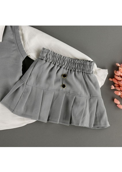 Düğmeli Süveter Etekli Gömlek Yakalı 3'lü Kız Çocuk Takım fırsatları