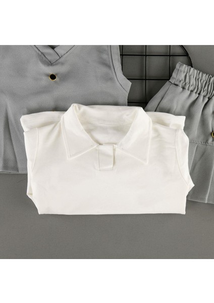 Düğmeli Süveter Etekli Gömlek Yakalı 3'lü Kız Çocuk Takım