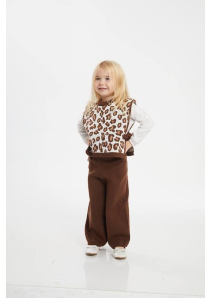 Leopar Desenli 3'lü Triko Bebek Çocuk Kız Takım modelleri