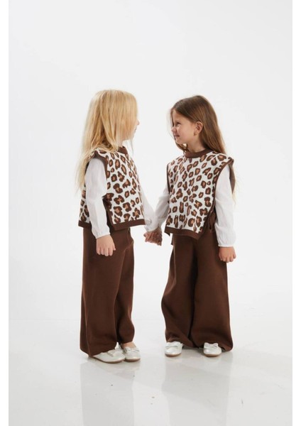 Leopar Desenli 3'lü Triko Bebek Çocuk Kız Takım