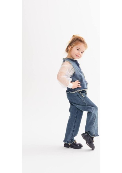 Püskül Detaylı Yelekli Gömlekli Kot 3'lü Kız Takım fırsatları