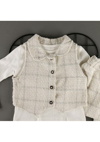 Kare Desen Şort Etekli Yelekli Kız Çocuk 3'lü Takım modelleri