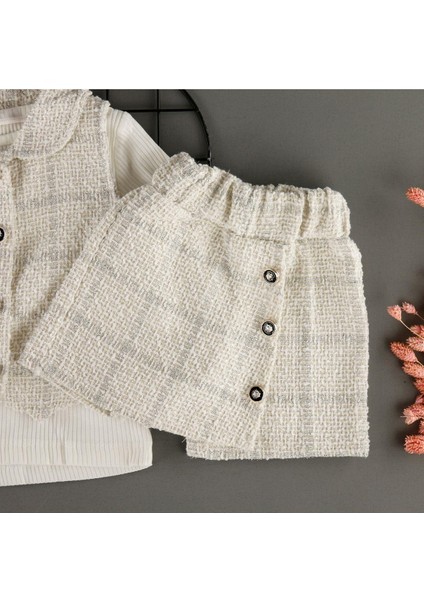 Kare Desen Şort Etekli Yelekli Kız Çocuk 3'lü Takım fırsatları