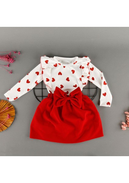 Kalp Detaylı Etekli Kurdeleli 2'li Kız Takım