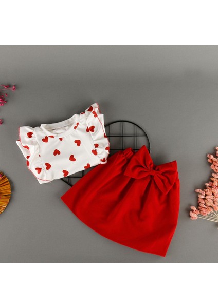 Kalp Detaylı Etekli Kurdeleli 2'li Kız Takım modelleri