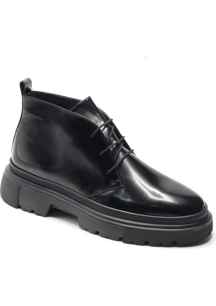 Siyah Hakiki Açma Deri Kalın Kauçuk Tabanlı Modern Klasik Erkek Bot