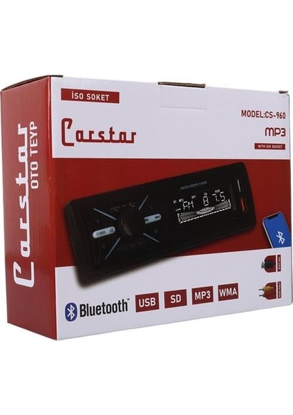 Carstar CS-960 Çift Usb/sd/fm/aux/bluetooth Kumandalı Oto Teyp 4X60 Watt fırsatları