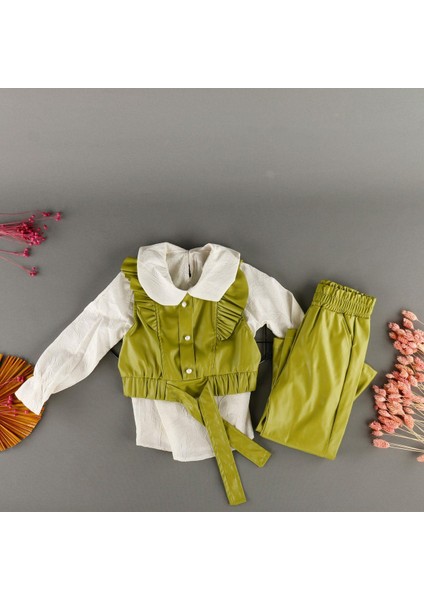 Deri Görünümlü Bebek Yaka 3'lü Kız Takım fiyatları