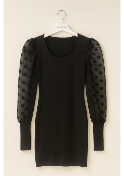 Kolları Puantiye Detaylı Kadın Triko Elbise fiyatları