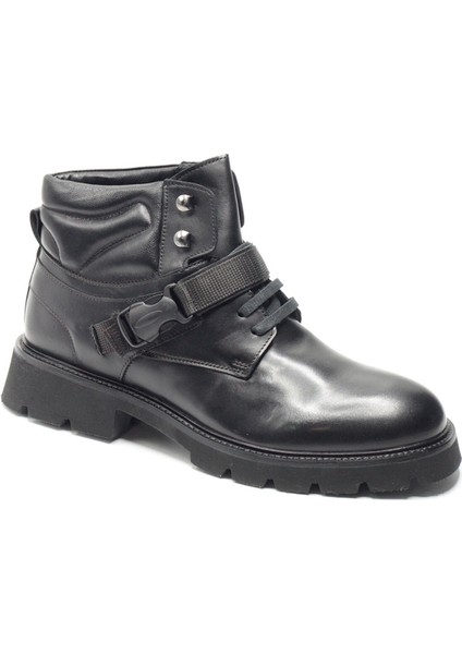 Siyah Hakiki Deri Tokalı Eva Taban Erkek Postal Bot