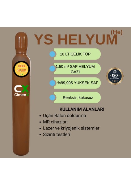 Yüksek Saflıkda Helyum Gazı 10 Lt (%99,995 Saf) fiyatları