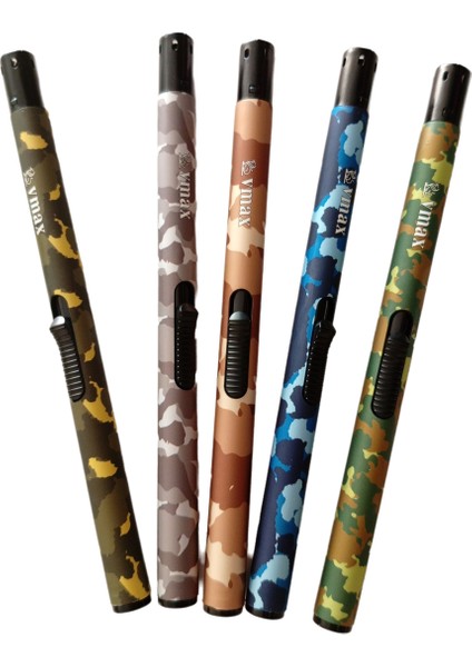 5 Adet Kamuflaj Desenli Farklı Renk 21 cm Manyetolu Gazlı Çakmak Kamp ve Doğa Aktiviteleri Için