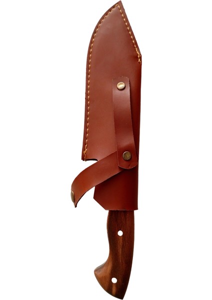 Ceviz Saplı El Yapımı Tırtıklı Kahverengi Deri Kılıflı Paslanmaz Çelik Kamp ve Av Bıçağı modelleri
