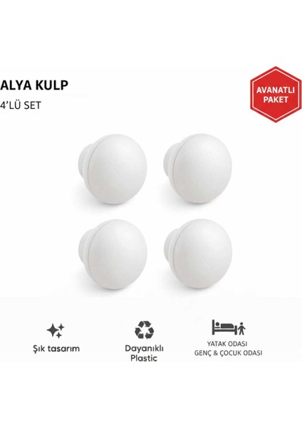 Imt Aksesuar Alya Kulp (4 Adet) Mobilya Dolap Yatak Odası Şifonyer Genç ve Çocuk Odası Kulpu