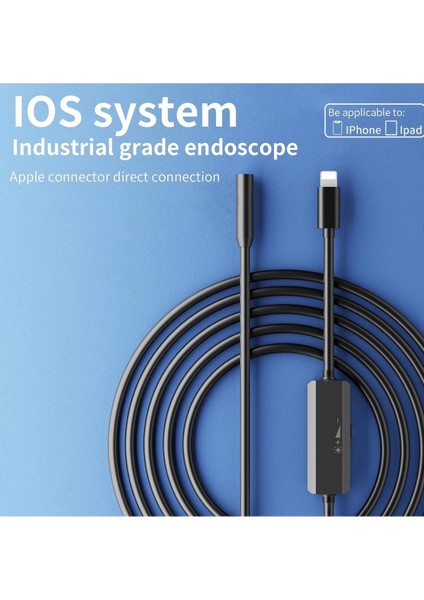 Endoskop Yılan Video Kamera Ios Uyumlu Led’li 10 Metre 7 mm Sert Kablo 2mp Full Hd ( Lisinya )