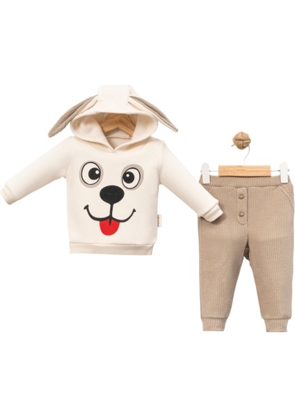 Kulaklı Baskılı Kapüşonlu Üç Ip Erkek Bebek Takı