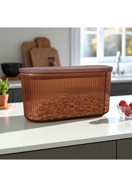 Ahşap Kapaklı Vakumlu Oval Saklama Kabı