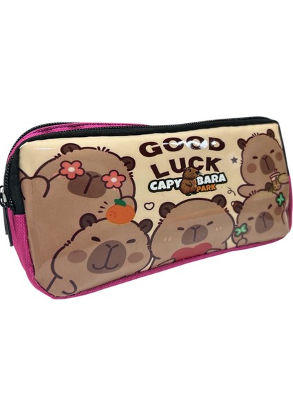 Good Lock Yazılı Capybara Desenli Çift Gözlü Kalemlik – Aksesuar Çantası