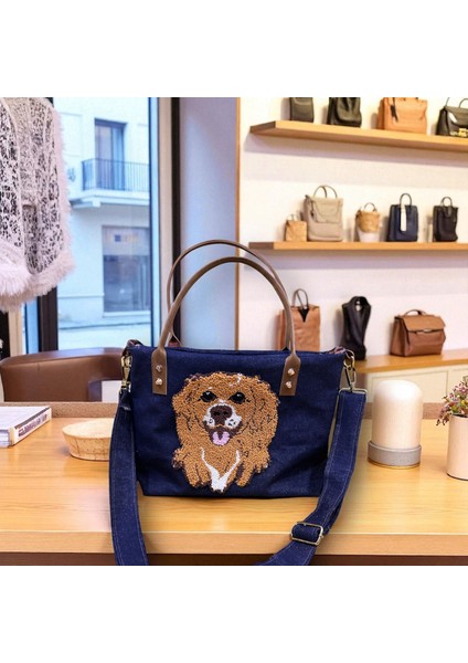 Köpekli Denim Çanta