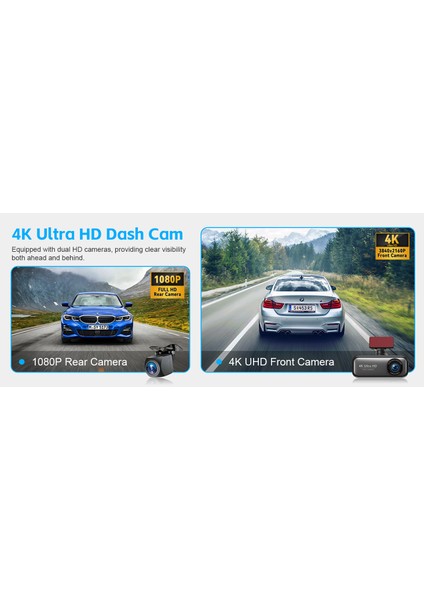 Gps Wifi 4K 1080P Full Hd Çift Kamera G Sensör Gece Görüş Ön Arka Iç Kayıt Araç Içi Dışı Kamera
