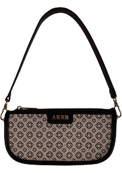 Siyah Beyaz Aker Monogram Omuz Çanta CNT20160