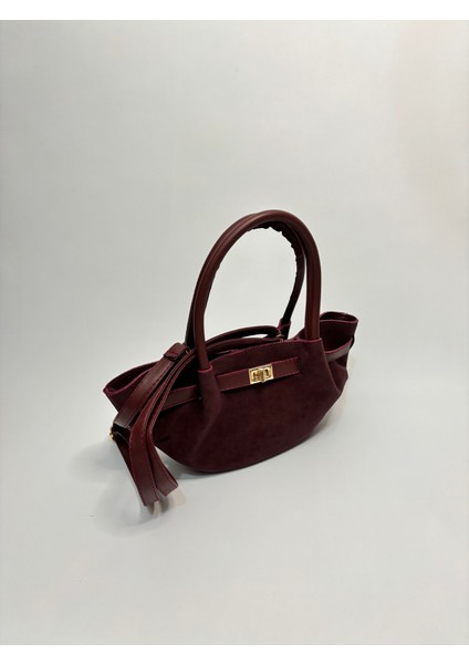 Magnolia Bordo Süet Kadın Omuz ve El Çantası