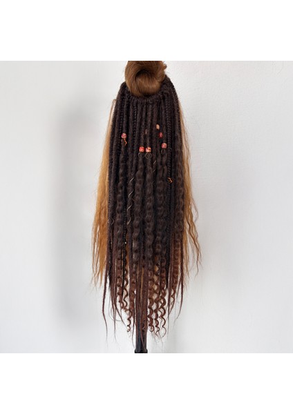 , Chocolate 40'lı Afro Örgü, Tığ Işi Rasta ve Salaş Rasta Karışımlı Kahverengi ve Karamel Ombreli Afro Toka