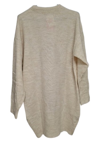 Kadın Ekru Oversize Triko Kazak - Bisiklet Yaka modelleri