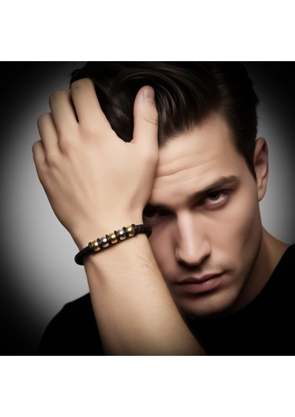 Orijinal Deri ve 316L Altın Tonlu Çelik Erkek Bileklik 33514B21D2 fiyatları