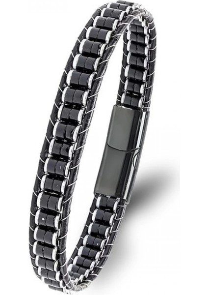 Oniks & Hematit Çelik Örgülü Deri Bileklik 33512B22D2