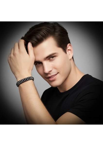 Oniks & Hematit Çelik Örgülü Deri Bileklik 33512B22D2 fiyatları