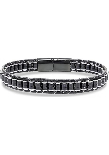 Oniks & Hematit Çelik Örgülü Deri Bileklik 33512B22D2 fırsatları
