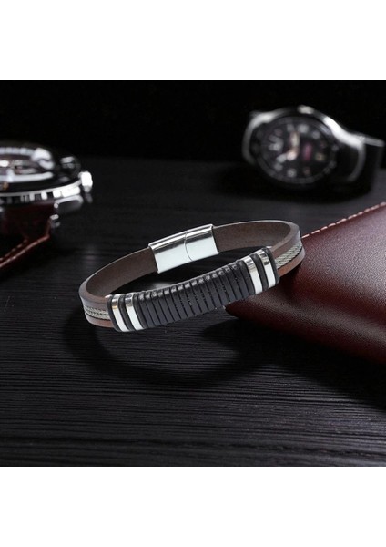 Orijinal Deri ve 316L Çelik Siyah-Kahverengi Erkek Bileklik 33514B19D1 fiyatları