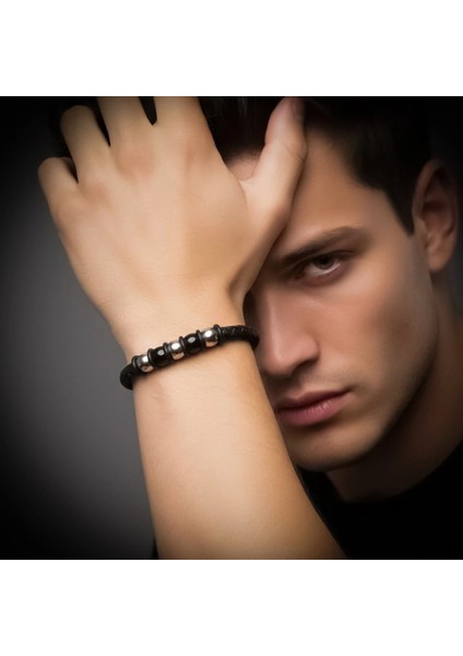 Orijinal Deri ve 316L Çelik Siyah Erkek Bileklik 33514B21D1 fiyatları