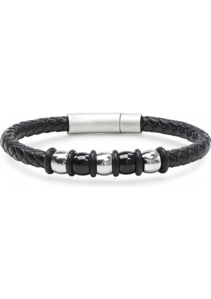 Orijinal Deri ve 316L Çelik Siyah Erkek Bileklik 33514B21D1 indirimleri