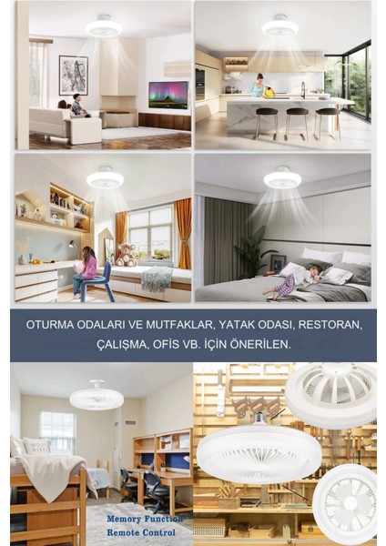 Yeni Nesil E27 Duylu Kumandalı Tavan Vantilatörlü LED Lamba 3 Hız Ayarı ve 3 Renk Ayarı ( Lisinya ) fırsatları