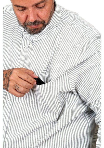 Büyük Beden Erkek Gömlek Uzun Kol Keten Cepli Haki 20384 modelleri