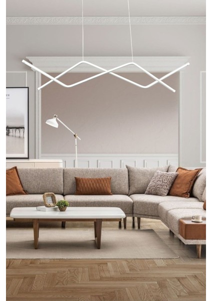 Utku Modern Tasarım Beyaz Renk Yemek Masası Üstü - Mutfak - Salon Beyaz LED 2 Li Avize