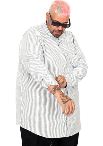 Büyük Beden Erkek Gömlek Uzun Kol Keten Cepli Haki 20384 fırsatları