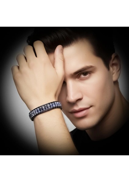 Orijinal Deri, Lapis Doğaltaş ve 316L Titanyum Çelik Erkek Bileklik 33512B22D10 fiyatları