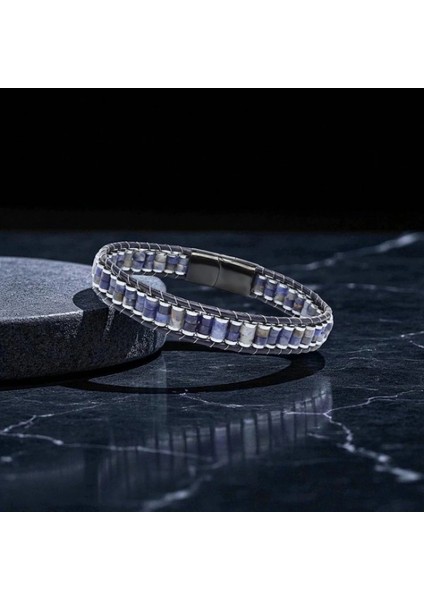 Orijinal Deri, Lapis Doğaltaş ve 316L Titanyum Çelik Erkek Bileklik 33512B22D10 modelleri