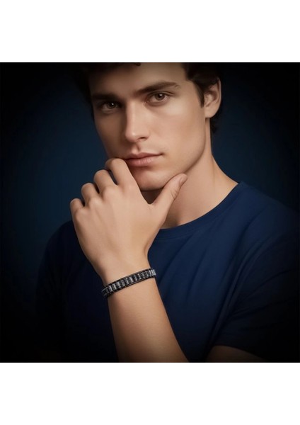 Orijinal Deri, Lapis Doğaltaş ve 316L Titanyum Çelik Erkek Bileklik 33512B22D10 indirimleri