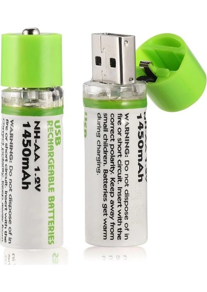 USB Şarjlı 1450MAH Aa 1.2V Lityum Kalem Pil 2’li Set Dönüşümlü Batarya ( Lisinya )