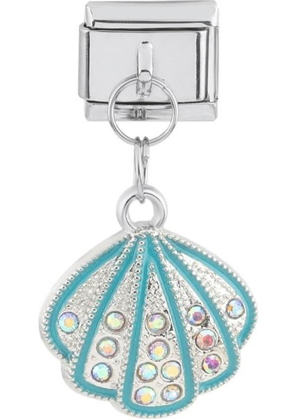 Gümüş Mavi Taşlı Deniz Kabuğu Çelik Charm