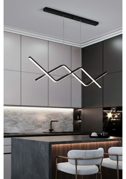 Utku Modern Tasarım Siyah Renk Yemek Masası Üstü - Mutfak - Salon Beyaz LED 2 Li Avize