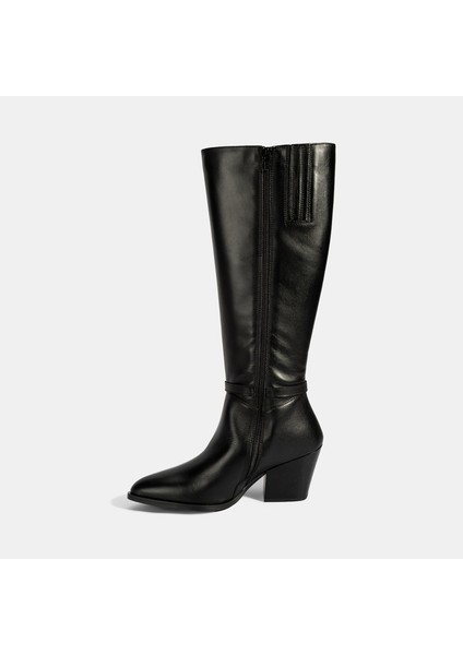 Kadın Siyah Kalın Topuklu Deri Çizme modelleri