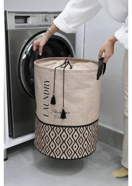 Alas Bej Kumaş Büzgülü Katlanır Kirli Çamaşır Sepeti-Çocuk Oyuncak Düzenleyici Çok Amaçlı 35X35X50CM modelleri